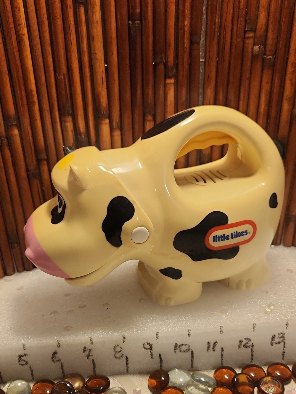 Yellow Cow Push Toy with Pink Snout and Black Spots